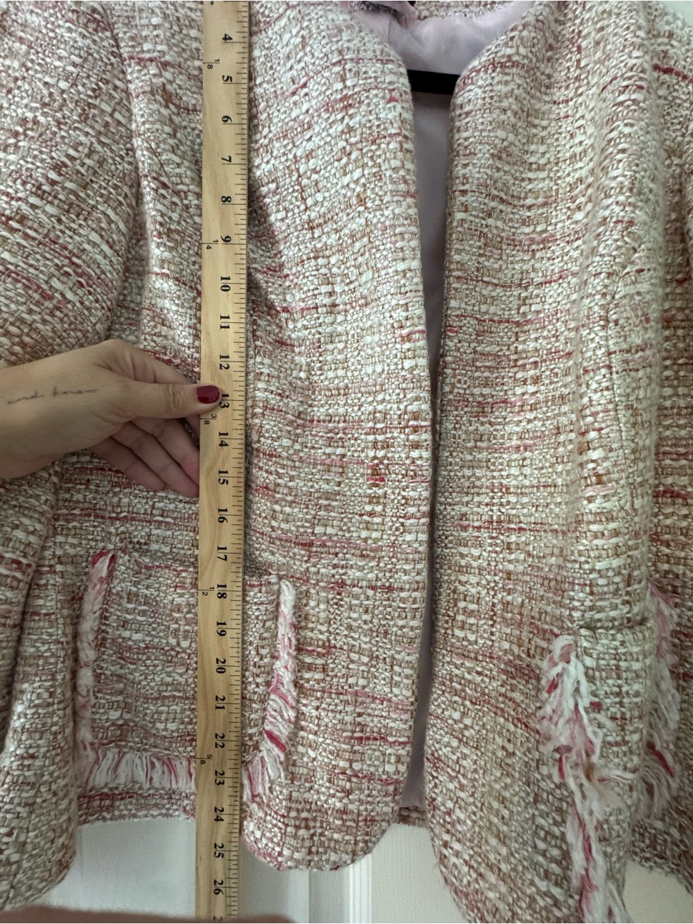 George Pink and Cream Tweed Open-Front Jacket - Picture 8 of 11